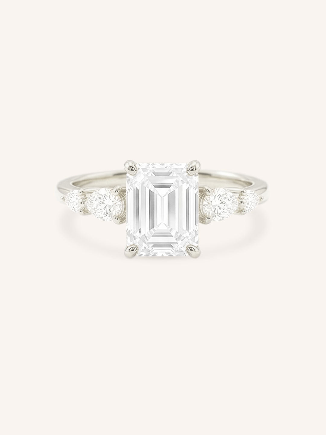 White Gold Bella Emerald Cut Diamond Engagement Ring front view on white background