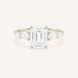 White Gold Bella Emerald Cut Diamond Engagement Ring front view on white background
