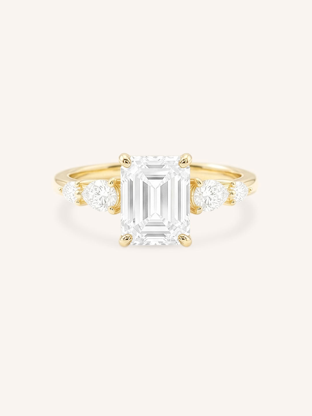 Yellow Gold Bella Emerald Cut Diamond Engagement Ring front view on white background