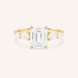 Yellow Gold Bella Emerald Cut Diamond Engagement Ring front view on white background