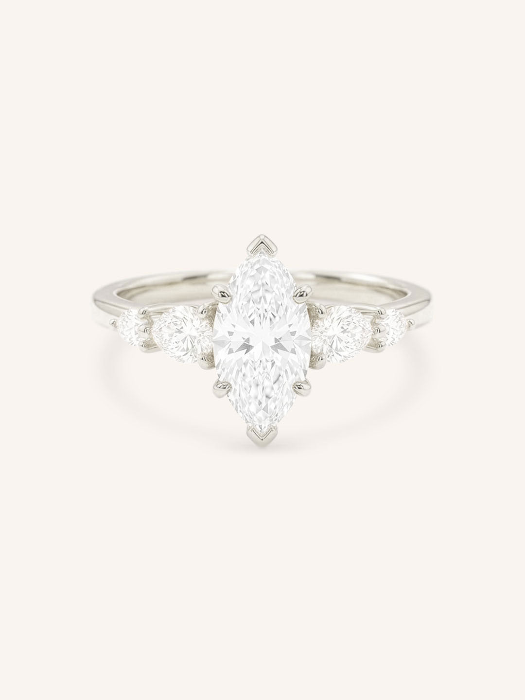 White Gold Bella Marquise Diamond Engagement Ring front view on white background