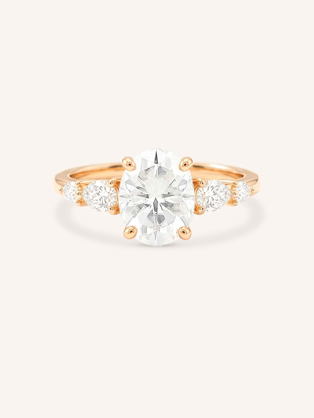 Rose gold Bella oval diamond engagement ring front view on white background