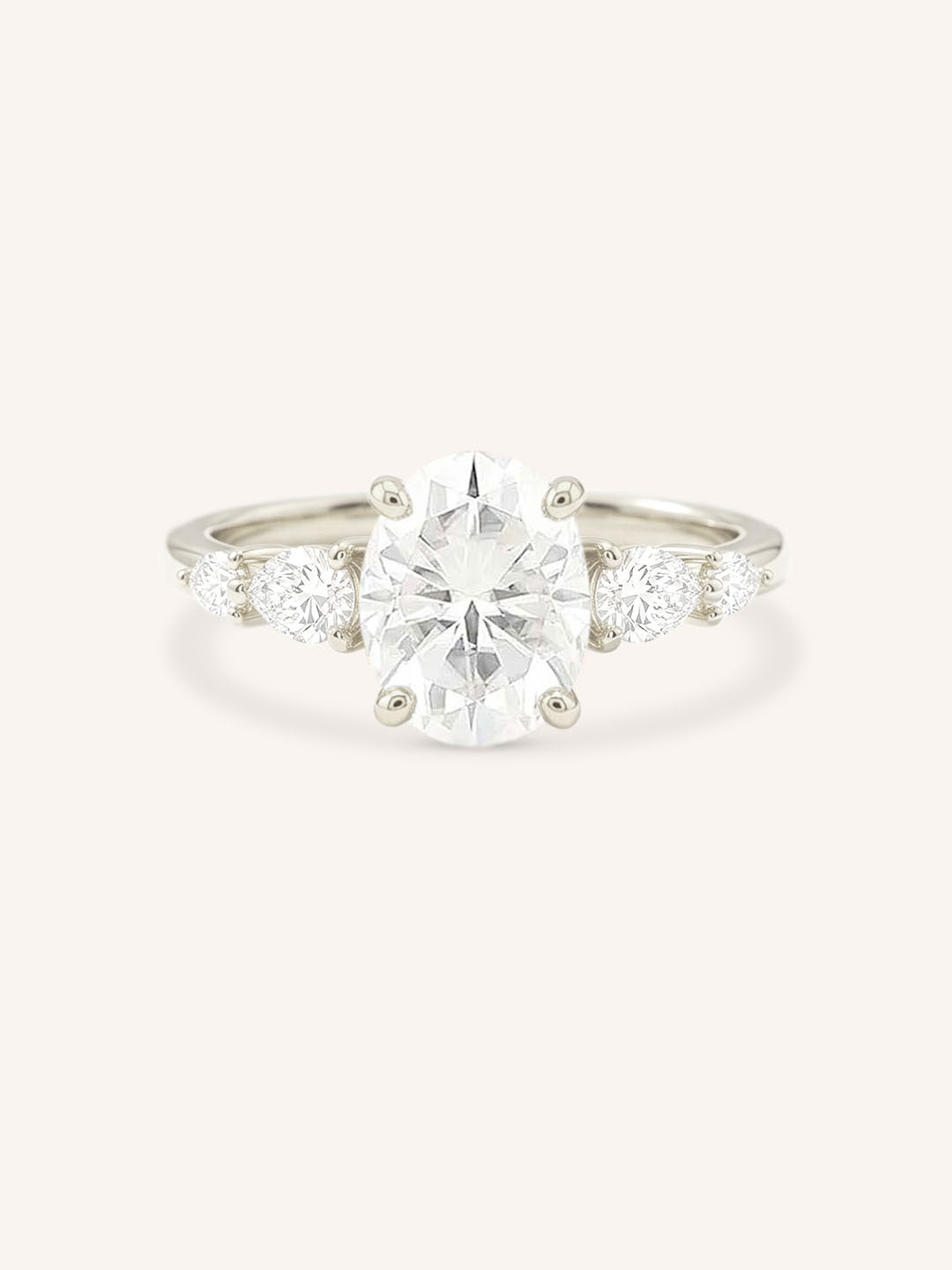 White gold Bella oval diamond engagement ring front view on white background