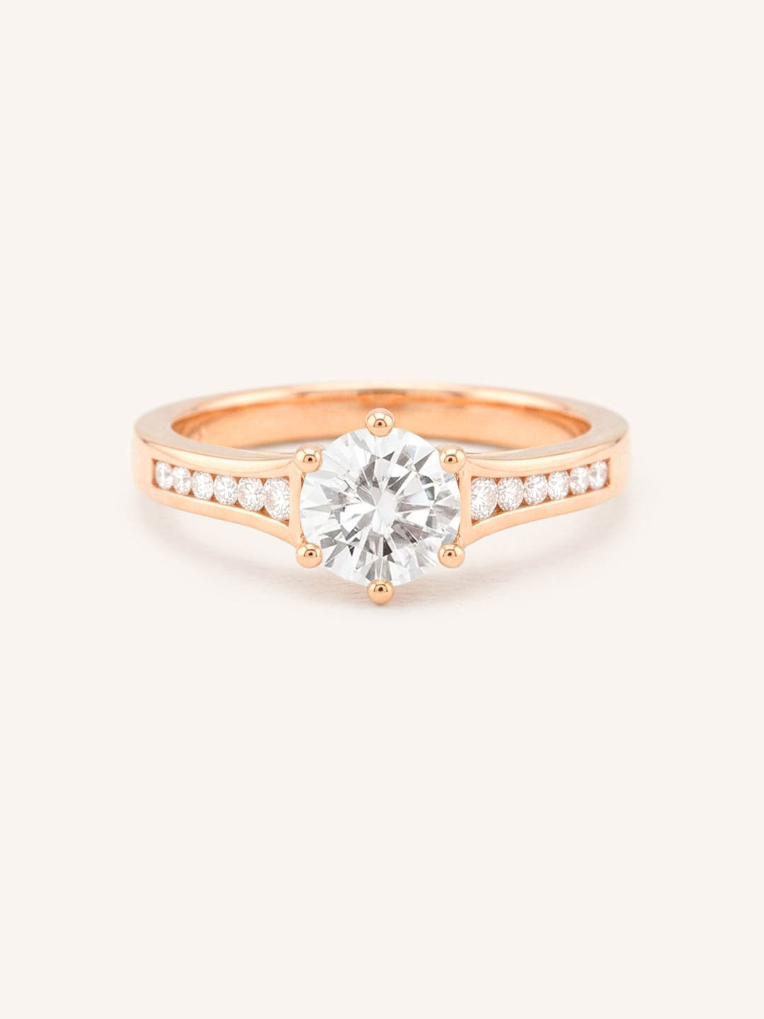 Rose gold Lucid round diamond engagement ring front view on white background