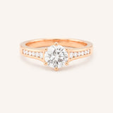 Rose gold Lucid round diamond engagement ring front view on white background