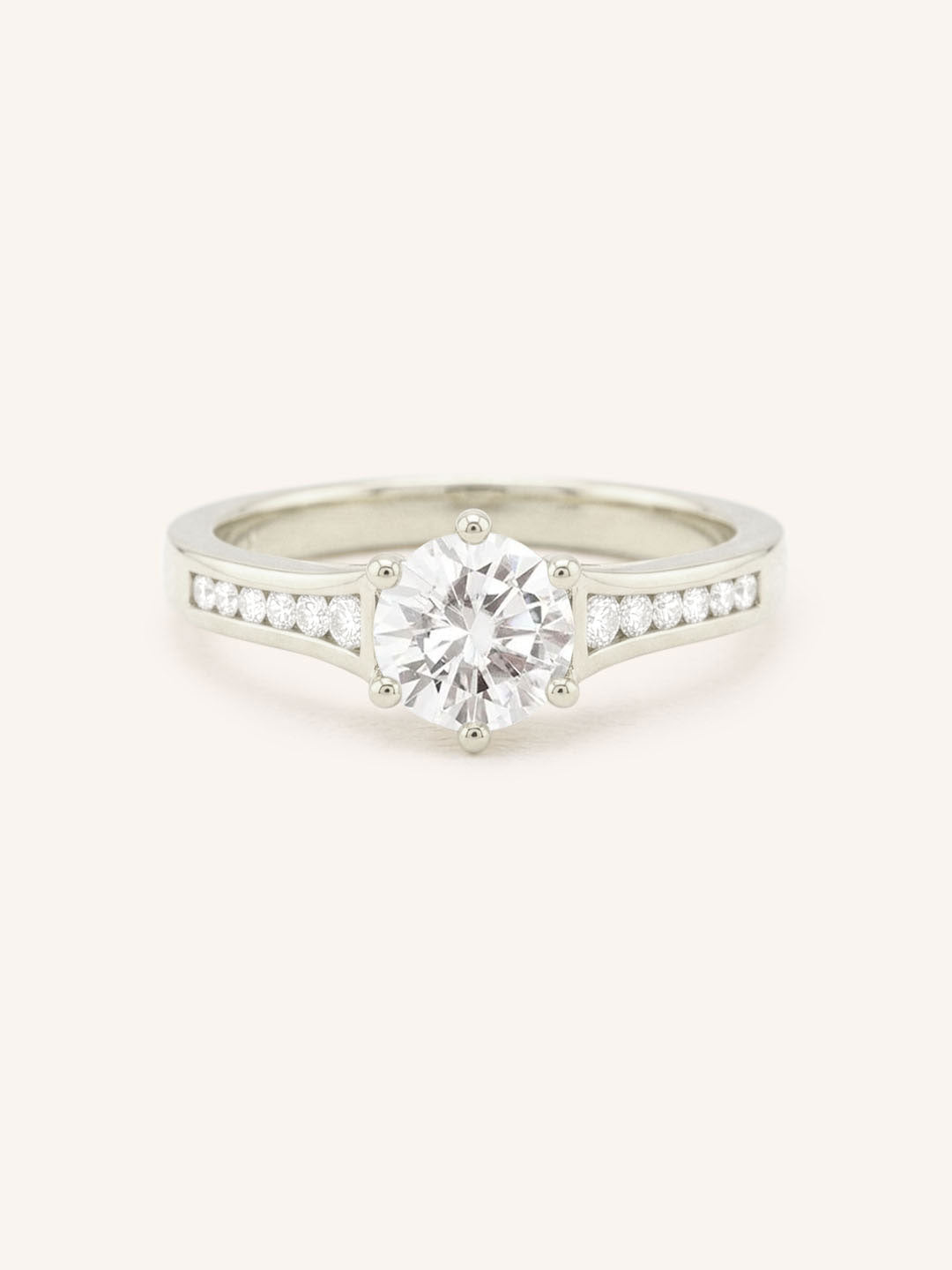 White gold Lucid round diamond engagement ring front view on white background