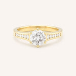 Yellow gold Lucid round diamond engagement ring front view on white background