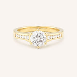 Yellow gold Lucid round diamond engagement ring front view on white background