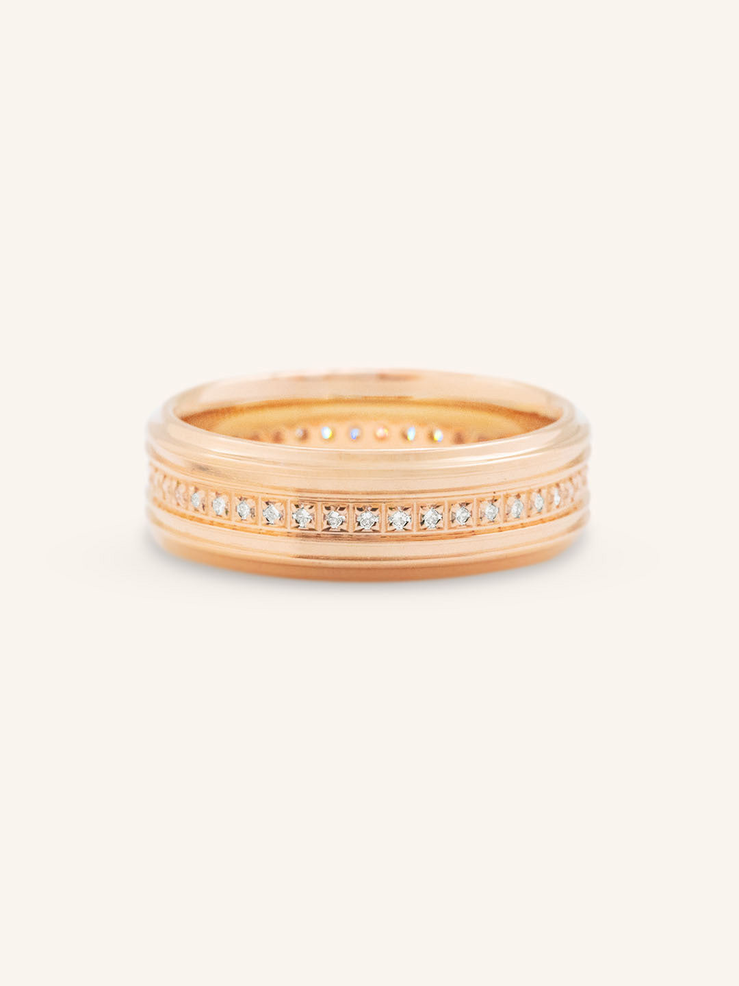 Diamond Accented Grooved Eternity Wedding Band