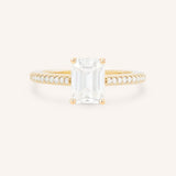 Emerald Cut Diamond Solitaire Engagement Ring with Diamond Accents