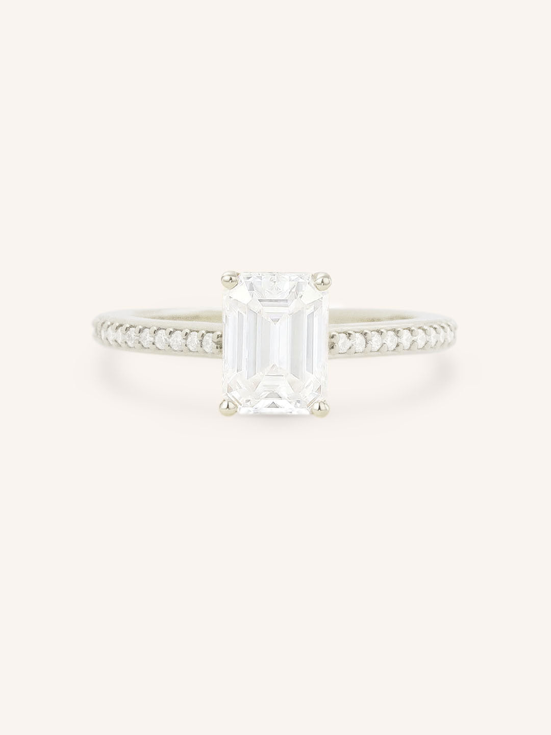 Emerald Cut Diamond Solitaire Engagement Ring with Diamond Accents