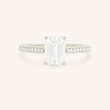 Emerald Cut Diamond Solitaire Engagement Ring with Diamond Accents