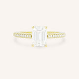 Emerald Cut Diamond Solitaire Engagement Ring with Diamond Accents