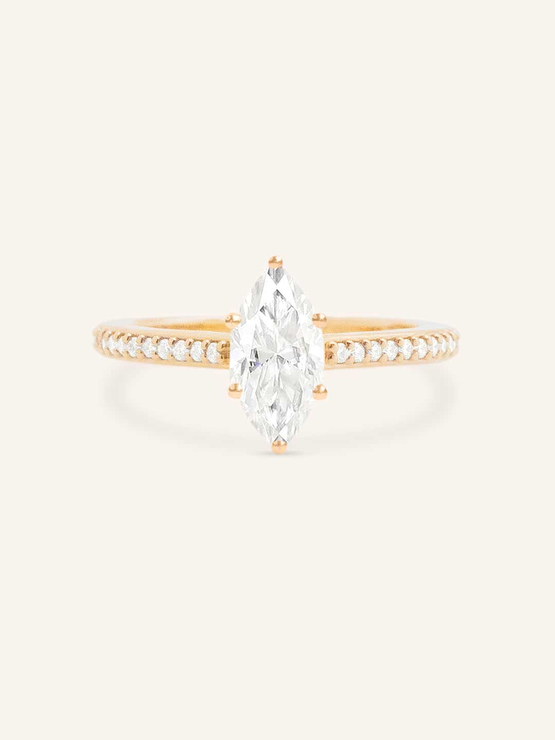 Marquise Diamond Solitaire Engagement Ring with Diamond Accents