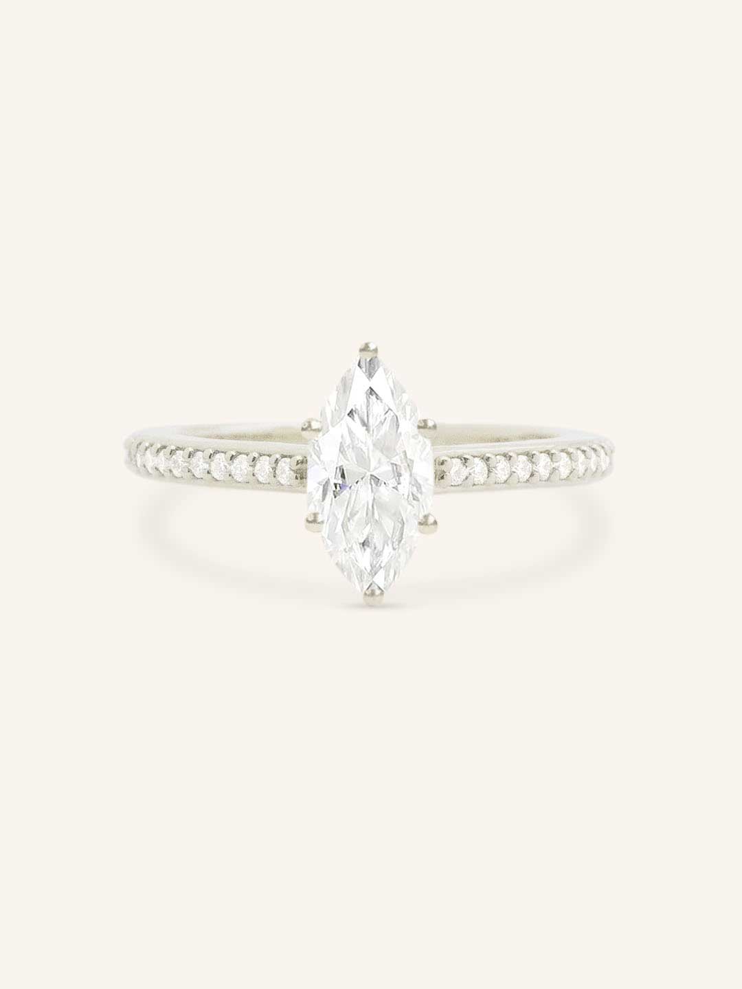 Marquise Diamond Solitaire Engagement Ring with Diamond Accents