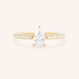 Pear Diamond Solitaire Engagement Ring with Diamond Accents