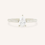 Pear Diamond Solitaire Engagement Ring with Diamond Accents