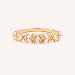 Rose gold Dahlia Bloom diamond leaf ring front view on white background