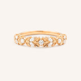 Rose gold Dahlia Bloom diamond leaf ring front view on white background