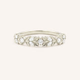 White gold Dahlia Bloom diamond leaf ring front view on white background