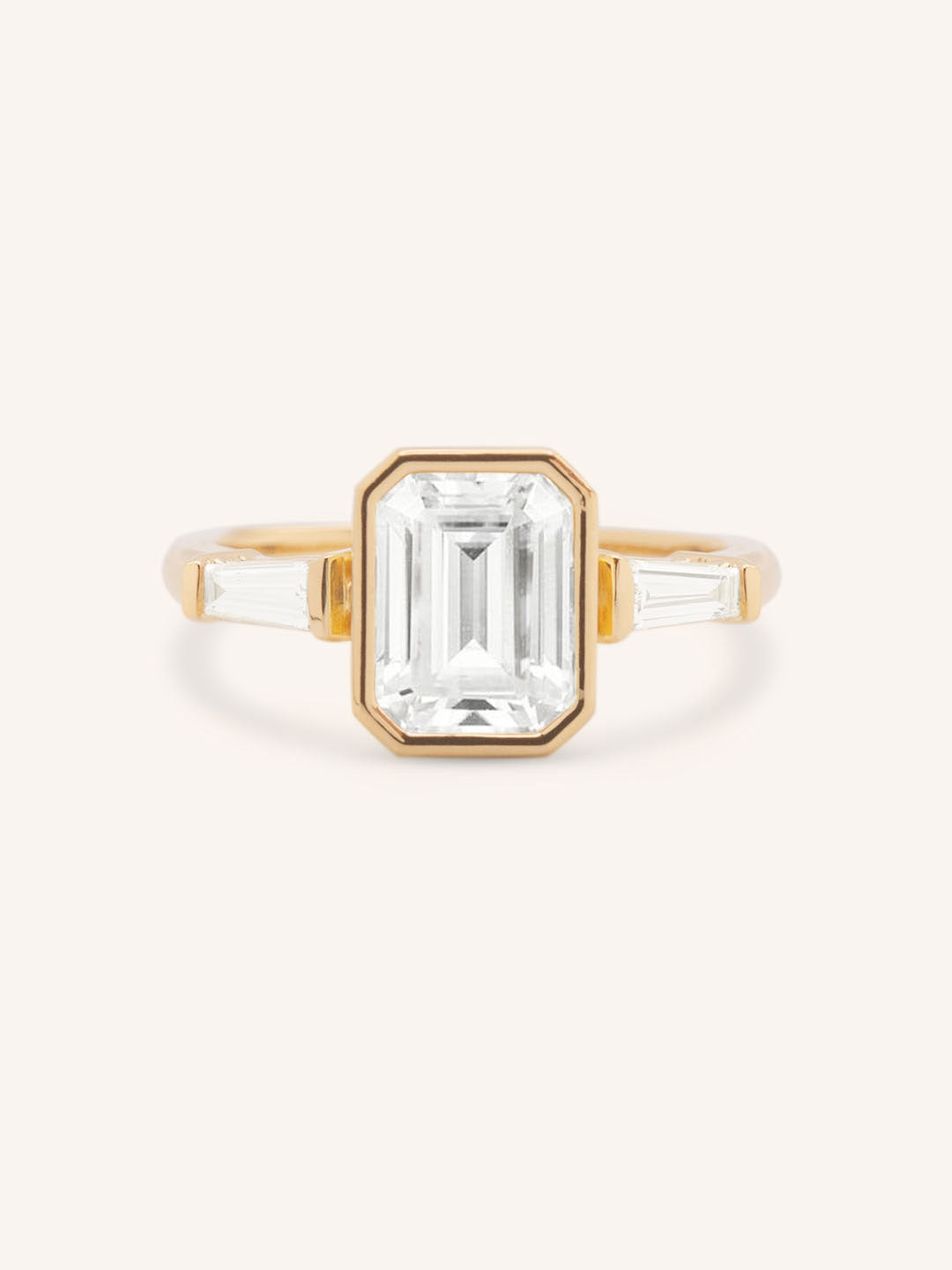 Grannis Three Stone Emerald Cut and Baguette Diamond Engagement Ring