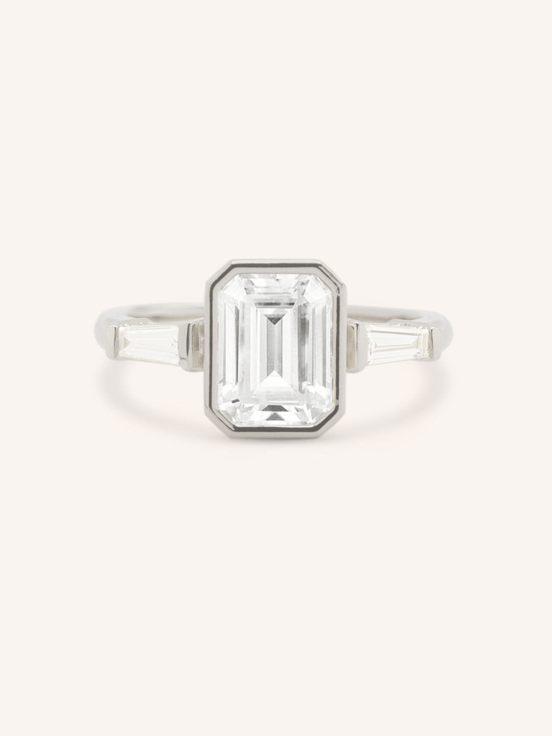 Grannis Three Stone Emerald Cut and Baguette Diamond Engagement Ring
