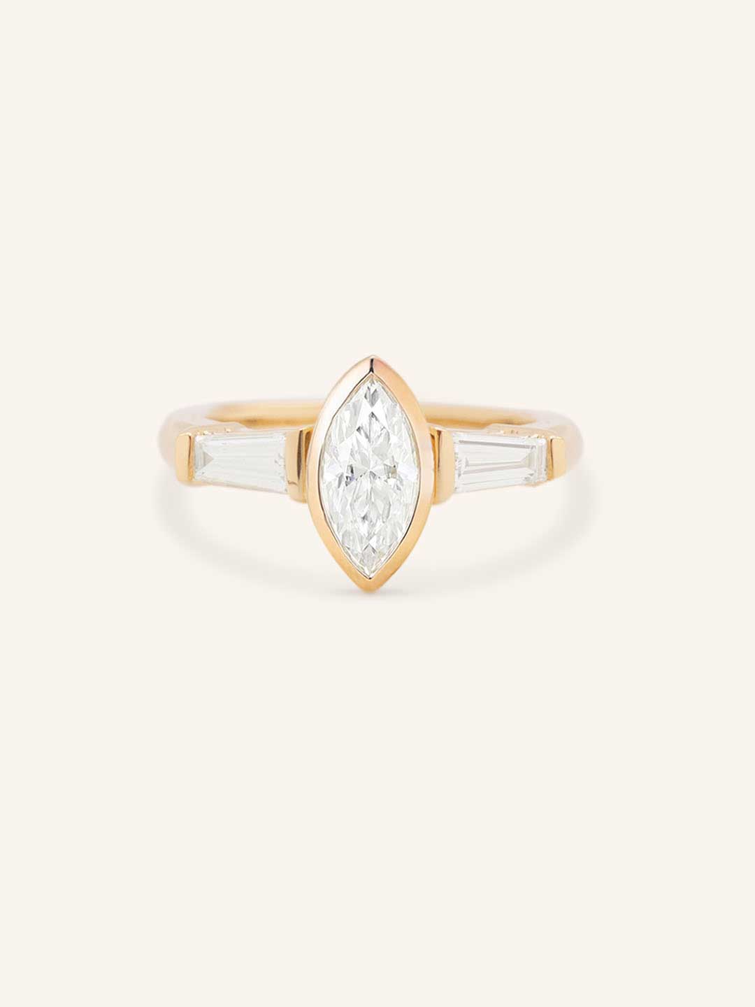 Grannis Three Stone Marquise and Baguette Diamond Engagement Ring