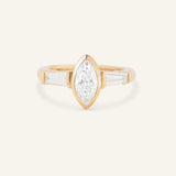 Grannis Three Stone Marquise and Baguette Diamond Engagement Ring