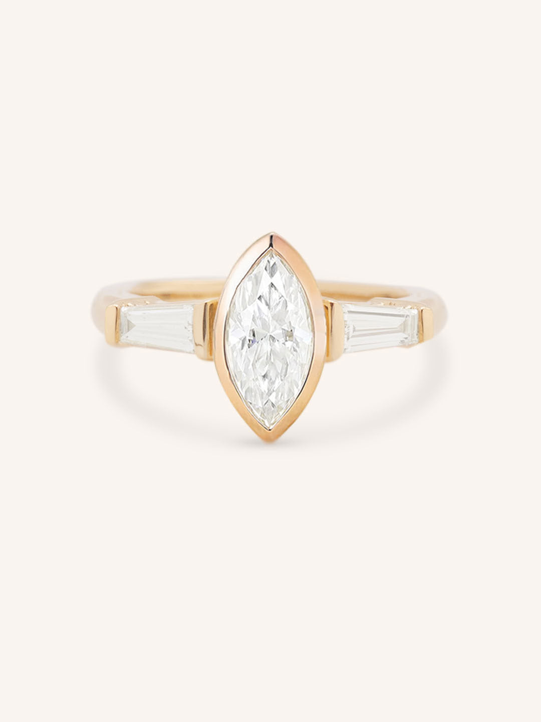 Grannis Three Stone Marquise and Baguette Diamond Engagement Ring
