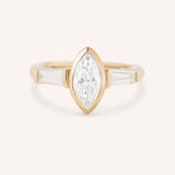 Grannis Three Stone Marquise and Baguette Diamond Engagement Ring