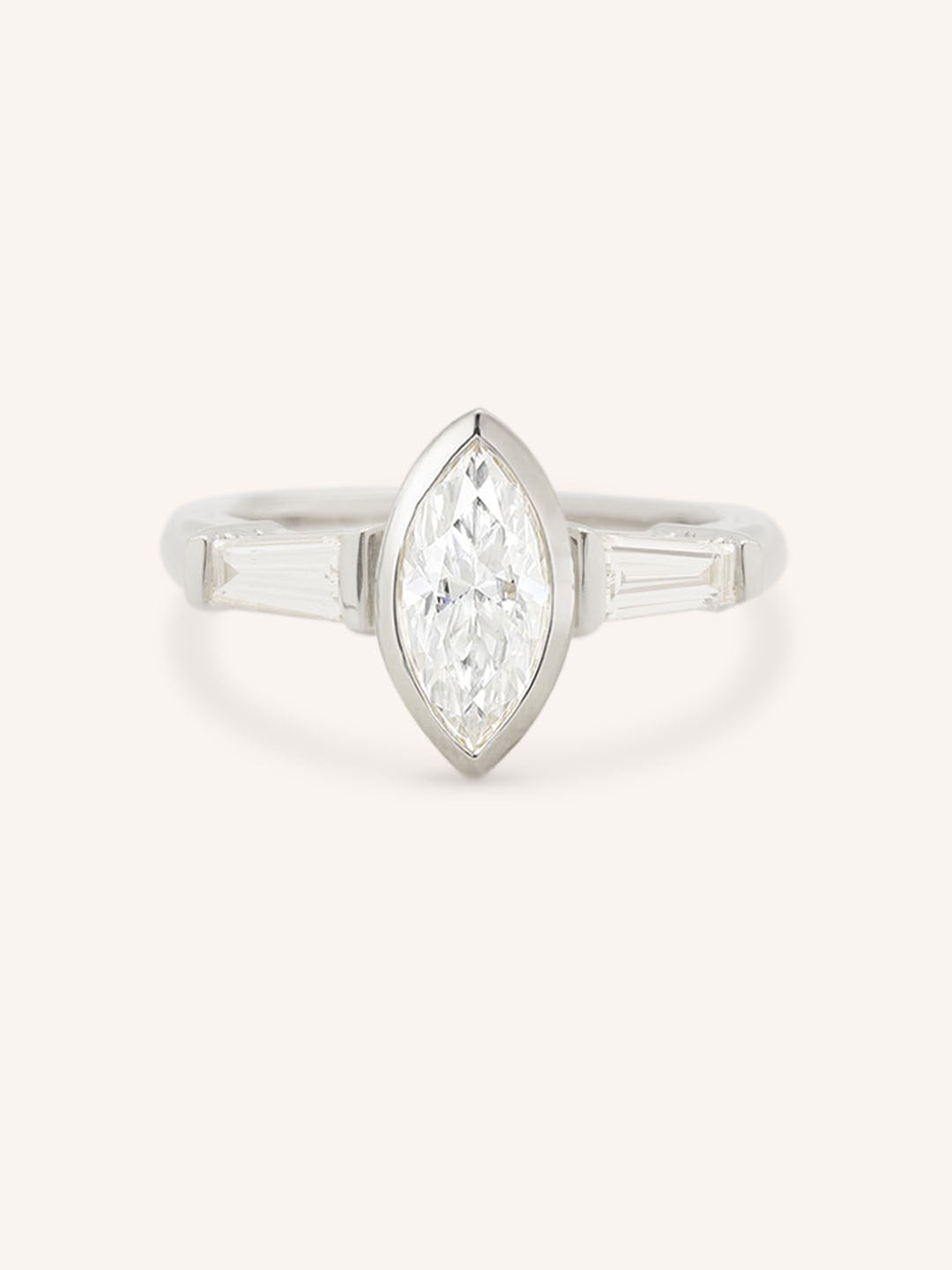 Grannis Three Stone Marquise and Baguette Diamond Engagement Ring