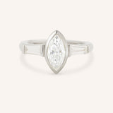 Grannis Three Stone Marquise and Baguette Diamond Engagement Ring