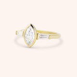 Grannis Three Stone Marquise and Baguette Diamond Engagement Ring