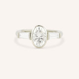 Grannis Three Stone Oval and Baguette Diamond Engagement Ring