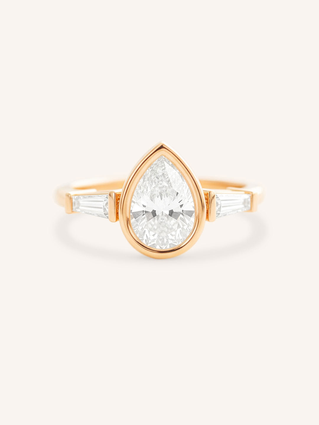 Grannis Three Stone Pear and Baguette Diamond Engagement Ring