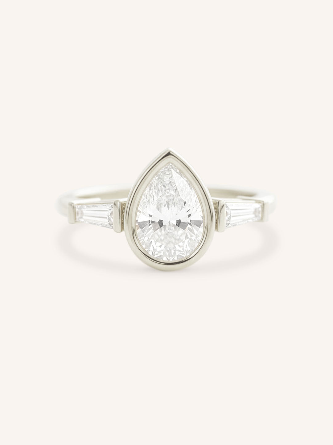 Grannis Three Stone Pear and Baguette Diamond Engagement Ring
