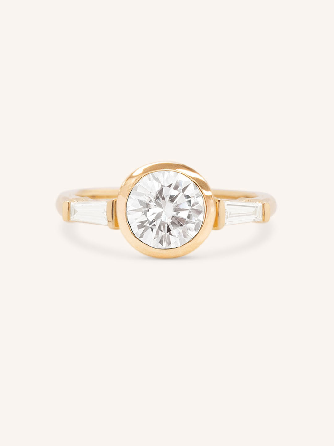Grannis Three Stone Round and Baguette Diamond Engagement Ring