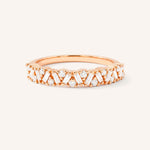 Rose gold round band scattered cluster diamond ring front view on white background