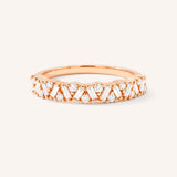 Rose gold round band scattered cluster diamond ring front view on white background