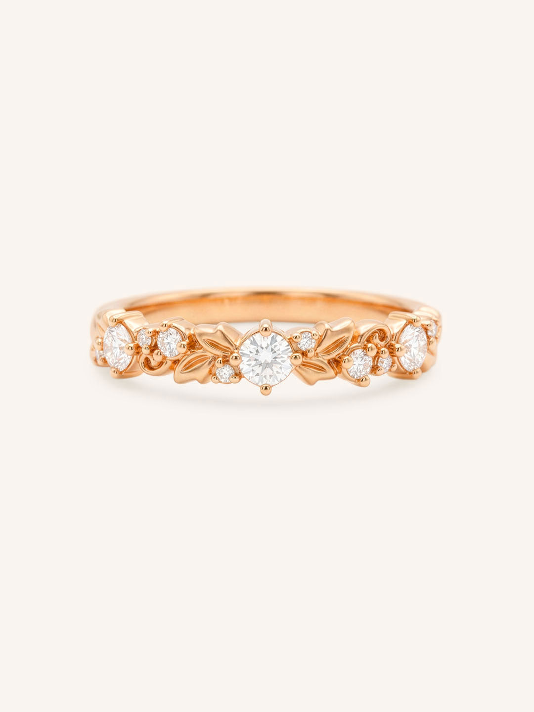Rose gold Kyrie flower diamond anniversary band front view on white background