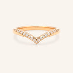 Rose gold Lavina curved diamond wedding band front view on white background