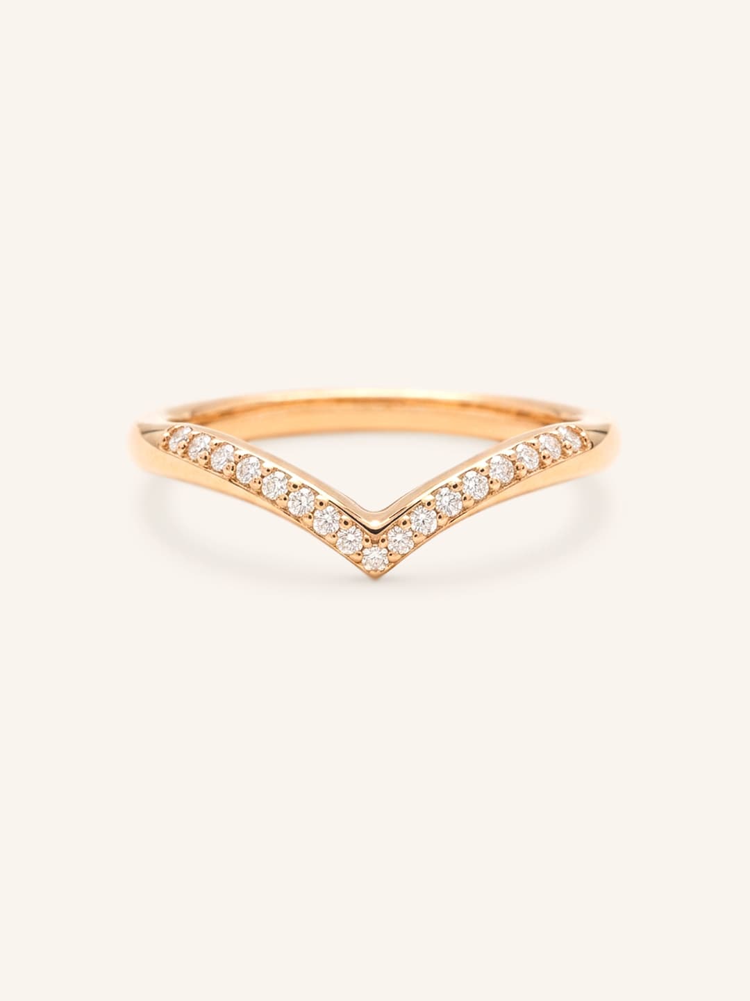Rose gold Lavina curved diamond wedding band front view on white background