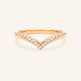 Rose gold Lavina curved diamond wedding band front view on white background
