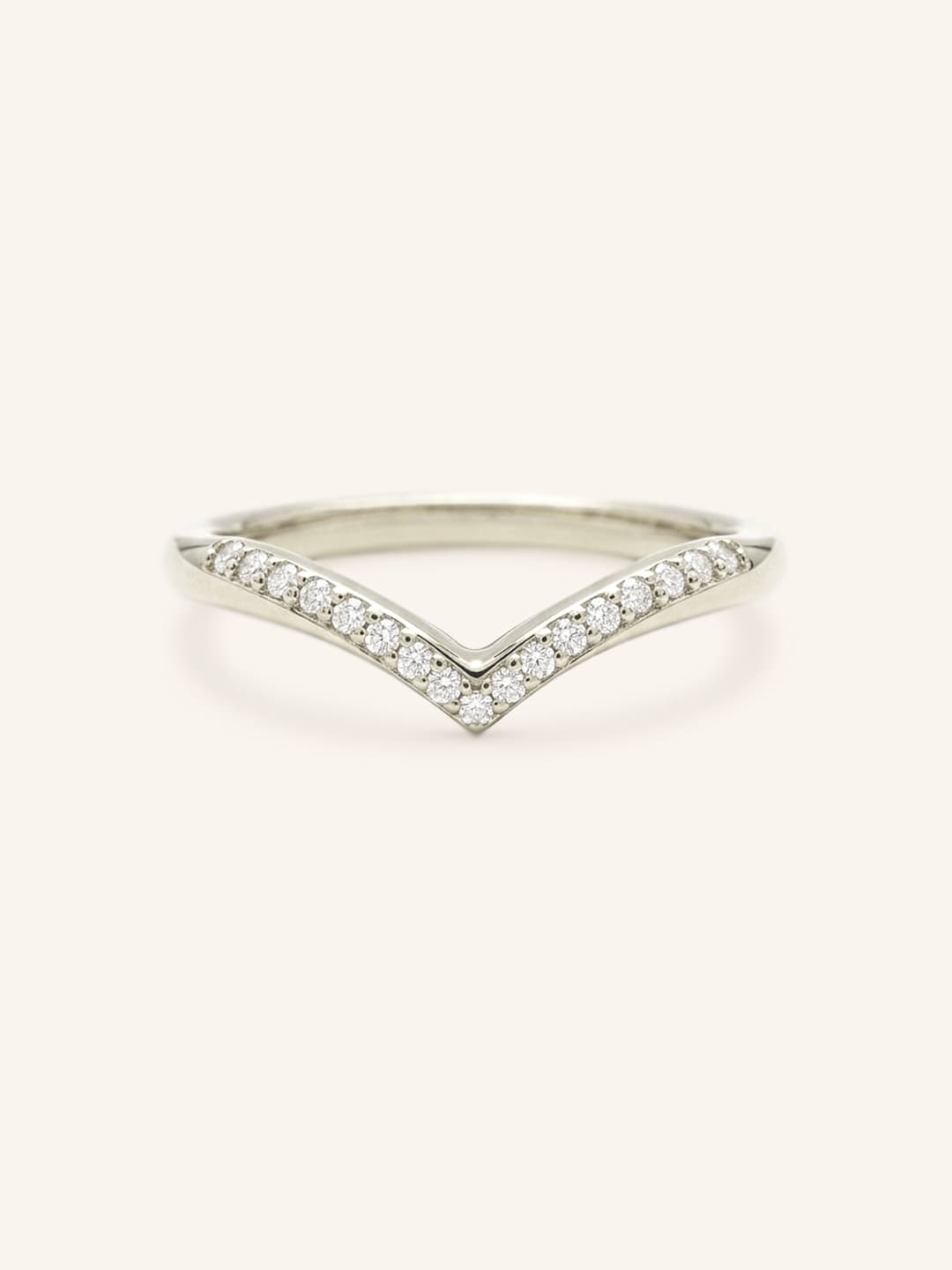 White gold Lavina curved diamond wedding band front view on white background