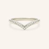 White gold Lavina curved diamond wedding band front view on white background
