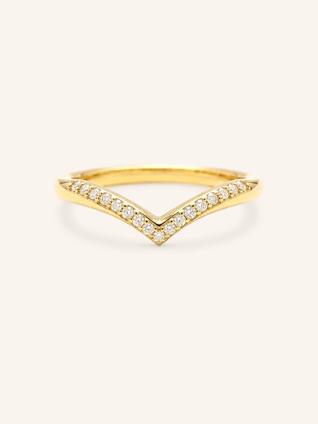 Yellow gold Lavina curved diamond wedding band front view on white background