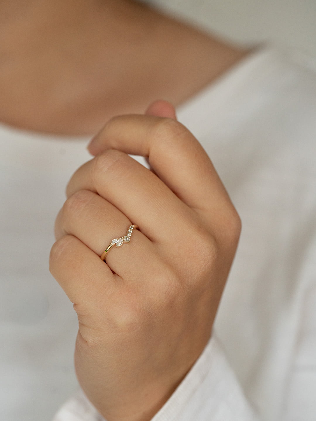 Aspera Mixed Shape Diamond Curved Ring lifestyle photo worn on hand