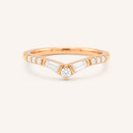 Rose gold Miluse curved diamond wedding band front view on white background