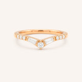 Rose gold Miluse curved diamond wedding band front view on white background