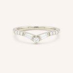 White gold Miluse curved diamond wedding band front view on white background